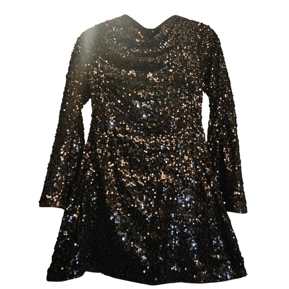 SHEIN Dresses & Skirts - SHEIN Sequin Mini Dress Women Small Black Excellent Open Back Long Sleeve Party